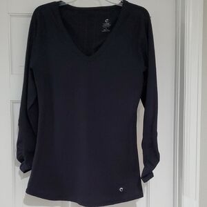 Core Yoga Quick Dry Women's Navy V-Neck Top sz L Nwot